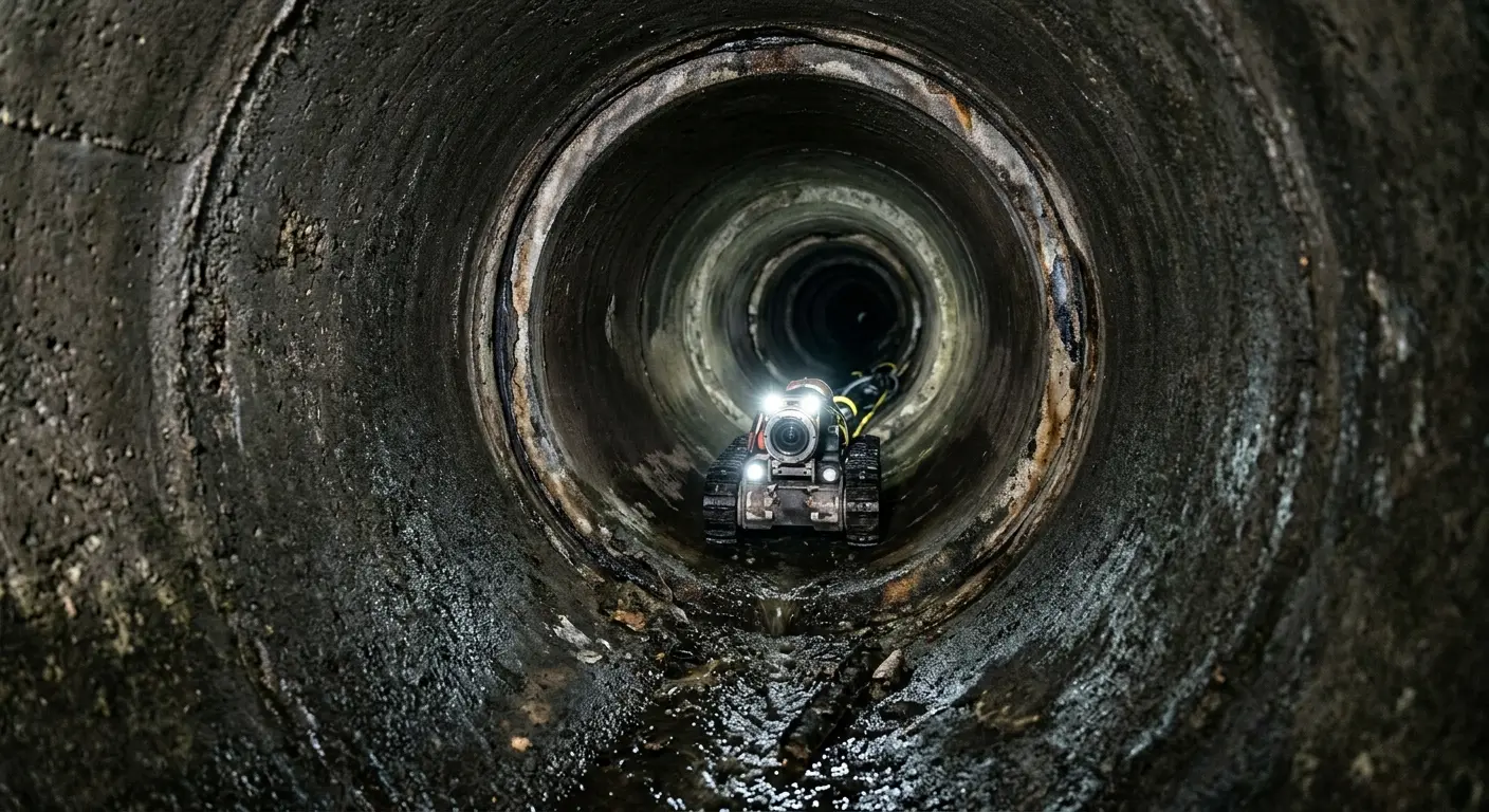 Robotic sewer camera inspecting pipe interior for Drain Snake Service in Globe