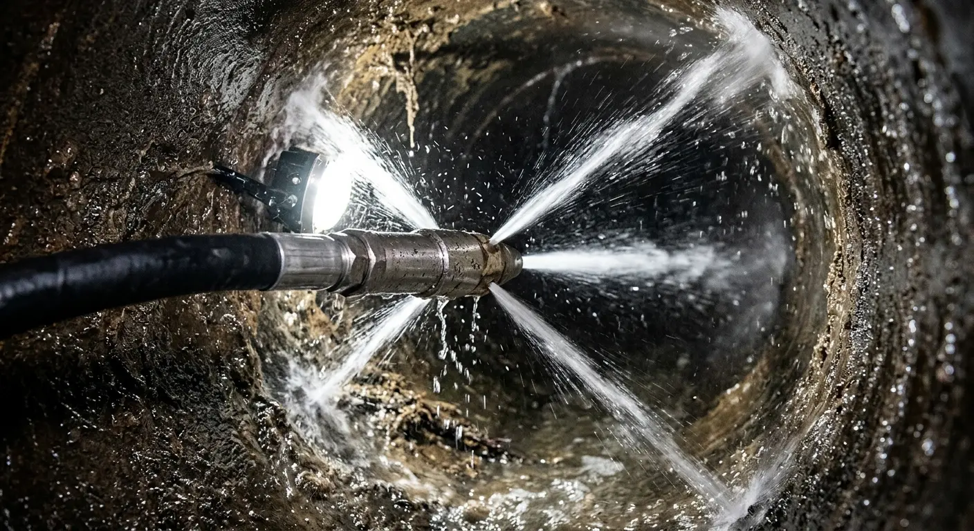 High-pressure hydro jetting nozzle cleaning sewer pipe for Trenchless Sewer Repair in Globe